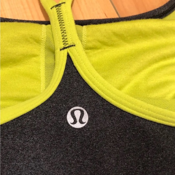 2 LULULEMON ATHLETICA  Heathered Black & Striped Green POWER Y TANK Top 8 MEDIUM - Picture 8 of 9
